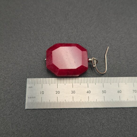 Silver Over Copper Large Red Faceted Stone Earrings A6094 - Picture 4 of 5